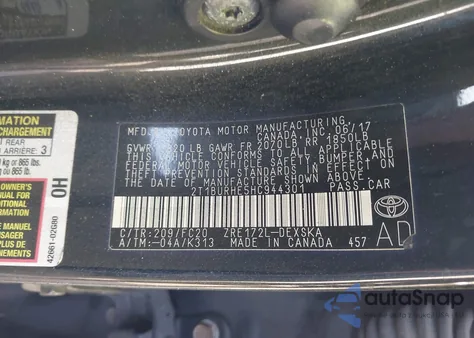 2017 Toyota Corolla Se from USA, damaged, VIN 2T1BURHE5HC944301